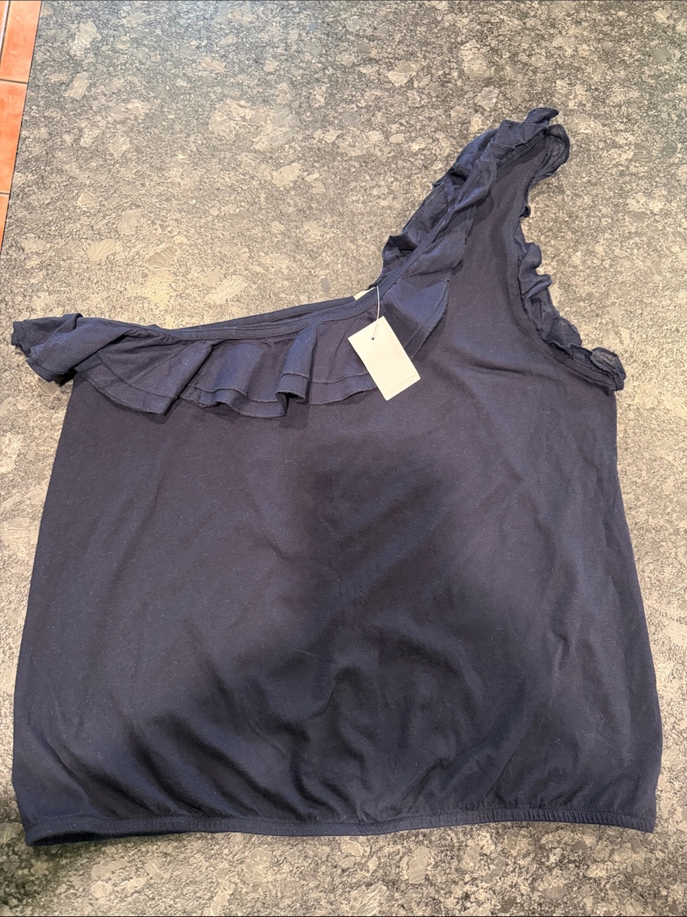 J. Crew Navy One-Shoulder Ruffle Tank